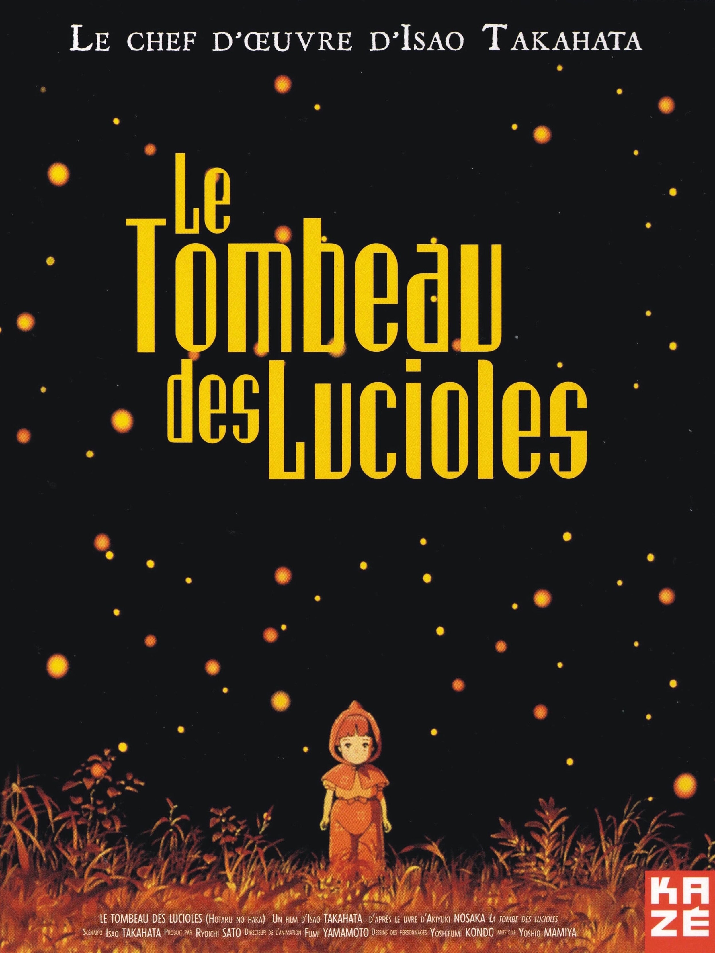 la jaquette avec l'heroine Setsuko au milieu de la nuit et des lucioles avec le titre en jaune.