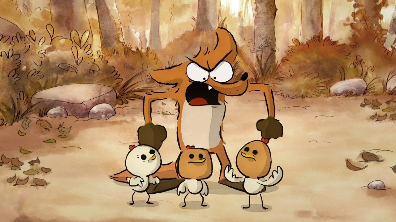 le renard en colère avec ses 3 poussins 