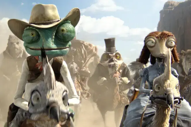 Rango et ses compagnons à dos de poulet type chevauchée sauvage 