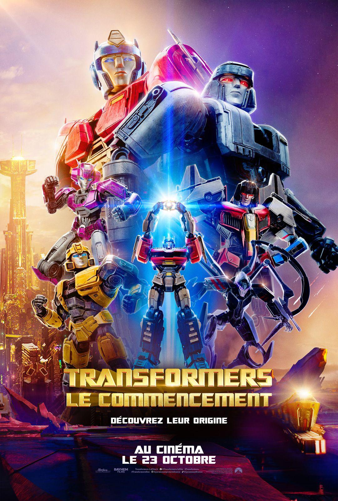 Affiche du film où l'on voit un robot au centre en train de saisir en l'air un objet lumineux et d'autres robots autour regardant leurs objectifs 