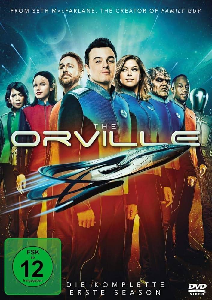 l'affiche de la jaquette du DVD allemand de The Orville où l'on voit l'equipe de la première saison