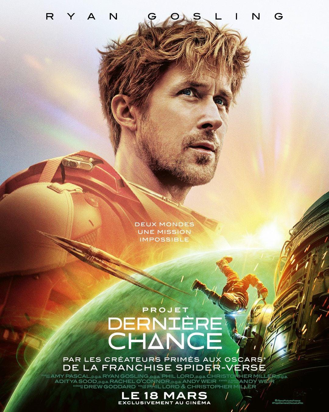 L'affiche du film avec un Ryan Gosling de toute beauté avec une vue sur une planète et un vaisseau dans le fond en plus du sien
